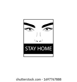 Stay home concept fashionable beautiful woman wearing a mask. Vector illustration. COVID-19 design concept.