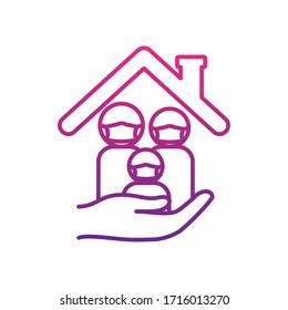 stay home concept, hand holding a family at house over white background, gradient style, vector illustration