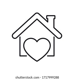 stay home concept, heart and house icon over white background, line style, vector illustration