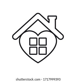 stay home concept, heart with window and house roof icon over white background, line style, vector illustration