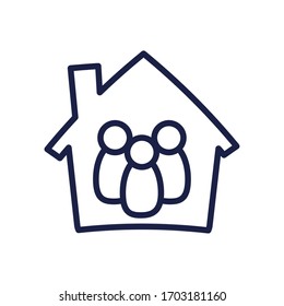 stay home concept, house with family inside icon over white background, line style, vector illustration