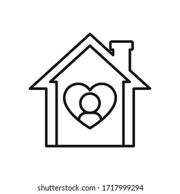 stay home concept, house with heart and pictogram man icon over white background, line style, vector illustration
