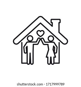 stay home concept, house and pictogram couple icon over white background, line style, vector illustration