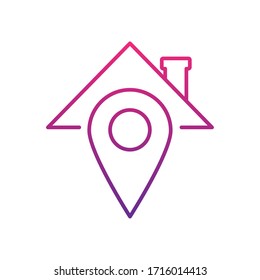 stay home concept, house roof and location pin over white background, gradient style, vector illustration