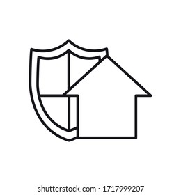 stay home concept, house and shield icon over white background, line style, vector illustration
