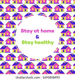 Stay home concept illustation on house background 3d style - epidemic coronavirus. Stay home, stay safe poster design vector 10 eps