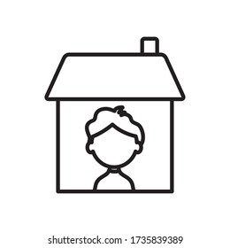 Stay home concept, man inside the house over white background, line style, vector illustration