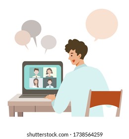 Stay at home concept. Vector illustration the home office. Freelance or studying concept. Concept for any telework illustration, freelance workers, workers at home.