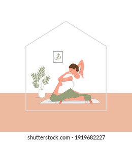 stay home concept. Woman practice yoga. illustration, eps 10