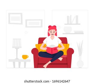 Stay at home concept. Woman reading book.