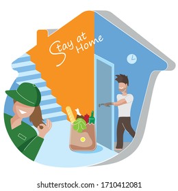 Stay at home contactless delivery to the apartment by courier