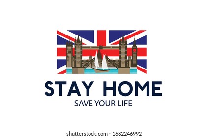 Stay Home. Corona virus prevention. Home Quarantine vector design