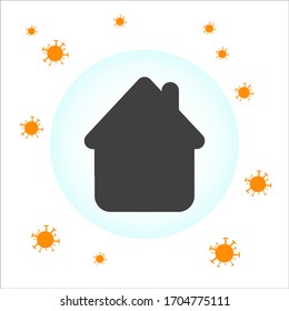 Stay at home. Coronavirus defensive campaign or measure, COVID 19. Stay home, quote text, hash tag, or hashtag. Coronavirus, COVID 19, protection logo.