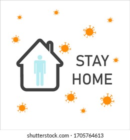 Stay at home. Coronavirus defensive campaign or measure, COVID 19. Stay home, quote text, hash tag, or hashtag. Coronavirus, COVID 19, protection logo.