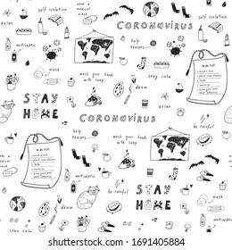 Stay home coronavirus healhcare hand drawn illustrations set