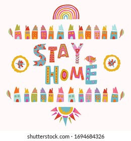 Stay home coronavirus motivational poster. Social media fight covid 19 spready infographic. Shelter at your house place this Easter. Viral pandemic community support quote message. 