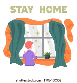 Stay home. Coronavirus in the open air. Protect yourself. Stay home in quarantine during the Covid-19 coronavirus epidemic. Vector illustration