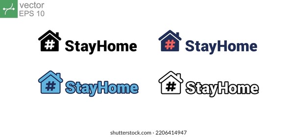 I stay at home. Coronavirus outbreak precaution. Warning advice in pandemic quarantine. Stay at home slogan with house and hastag inside icon. Vector illustration. Design on white background. EPS10.