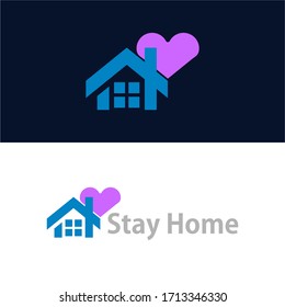 Stay at home for COVID 19 or coronavirus protection campaign logo. Self isolation appeal as sign or symbol. Virus prevention concept. Vector illustration.