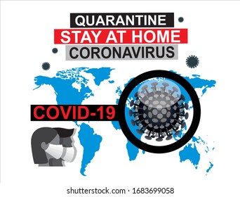 Stay at Home. Covid-19. Coronavirus pandemic. Covid-19.Pathogen respiratory coronavirus 2019-nCoV in a world, Dangerous chinese nCoV coronavirus, SARS pandemic risk alert.