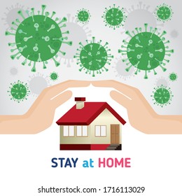 Stay at Home, Covid-19 coronavirus quarantine campaign of stay at home. Stop coronavirus, keep calm & stay safe illustration. Graphic for background.