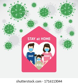 Stay at Home, Covid-19 coronavirus quarantine campaign of stay at home. Stop coronavirus, keep calm & stay safe illustration. Graphic for background.