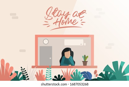 Stay at home. Covid-19 prevention. Coronavirus quarantine campaign.