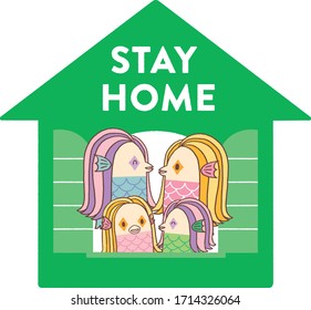 Stay at home. Cute illustration