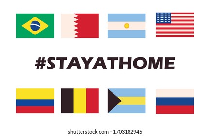 stay home design, world flags over white background, colorful design, vector illustration