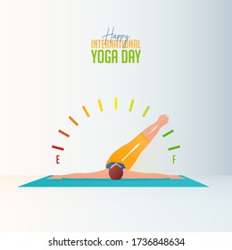 Stay at home and do yoga at home concept banner for International Yoga Day. Woman exercising at home or living room and practicing yoga. Boost your energy banner. Flat Character Vector Illustration.