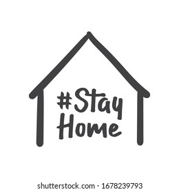 Stay home doodle illustration. Quarantine isolation house icon. Pandemic coronavirus prevention campaign.