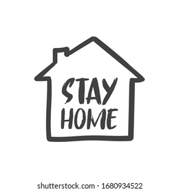 Stay home doodle illustration. Quarantine isolation house icon. Pandemic coronavirus prevention campaign.