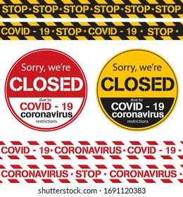 Stay to home due to covid - 19 restrictions. Lockdown Pandemic stop Novel Coronavirus outbreak covid-19.
Vector warning stamp with ribbon. 