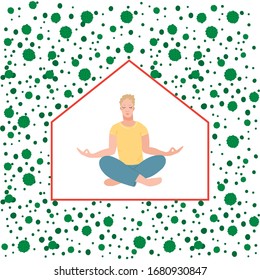 Stay home during coronavirus 2019-nC0V outbreak. Stop pandemic COVID-19 microbe. The virus attacks the respiratory tract, infections medical health risk. Travel Alert concept. Flat simple cartoon