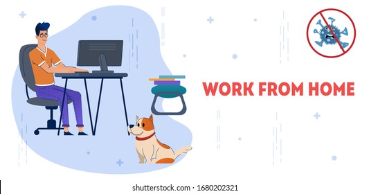 Stay home during the coronavirus epidemic. Staying at home in self quarantine, protection from virus. Coronavirus outbreak concept. Vector illustration. Creative comfort loft workplace with mood board