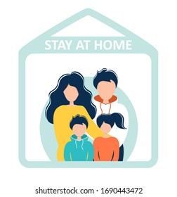 Stay home during the coronavirus epidemic. Family staying at home in self quarantine, protection from virus. Coronavirus outbreak concept. Vector illustration in flat style. Self-isolation.