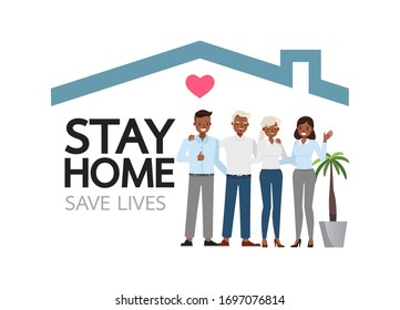 Stay home during the coronavirus epidemic. Social distancing, self-isolation concept. Family in self quarantine, protection from virus. Character vector design.