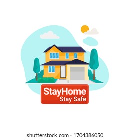 Stay home during the coronavirus epidemic. Family staying at home in self quarantine, protection from virus. Coronavirus outbreak concept. Vector illustration in flat style
