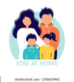 Stay home during the coronavirus epidemic. Family staying at home in self quarantine, protection from virus. Coronavirus outbreak concept. Vector illustration in flat style. Self-isolation.