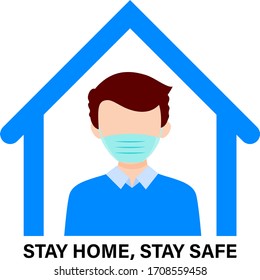 Stay home during the coronavirus epidemic. A man staying at home in self quarantine, protection from virus. Coronavirus outbreak concept. Vector illustration in flat style.