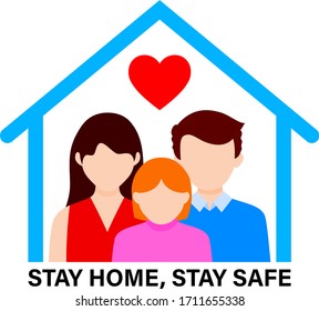 Stay home during the coronavirus epidemic. Family staying at home in self quarantine, protection from virus. Coronavirus outbreak concept. Vector illustration in flat style.