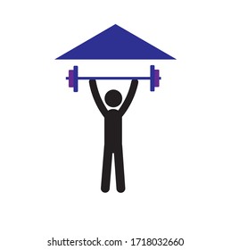 Stay home during the coronavirus epidemic. Stick man goes in for sports during self-isolation.