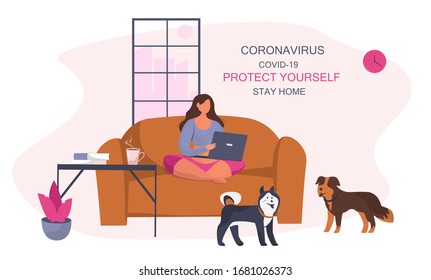 Stay Home During Coronavirus Stay Safe.Working home.Keeping Distance for Decrease Infection Risk For Prevent Virus Covid-19.
Stay Home on Quarantine During the Coronavirus Epidemic.Vector Illustration