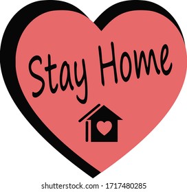 
Stay home during the coronivirus. Vector badge or sticker. slogan with a house and a heart, self-isolation