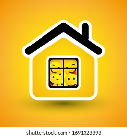 Stay at Home - Emoticons Looking Through the Window - Home Quarantine Concept- Vector Design 