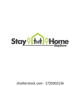 stay home, family, green house vector symbol. corona virus pandemic warning. eps vector 10.