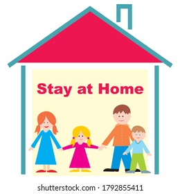 stay at home, family at house, lockdown, vector banner