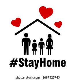 Stay Home Family Icon. Vector Image.