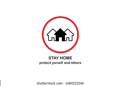 Stay home with family icon.stay home-protect yourself and others.. Stay home coronavirus awareness quarantine and social distancing measures to prevent virus spread sign