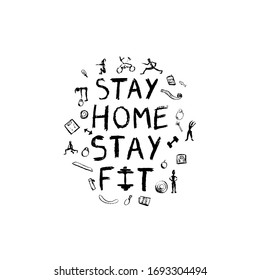 STAY HOME. STAY FIT. COVID-19 quarantine concept vector illustration
